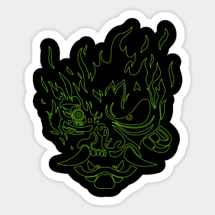 Cyberpunk Samurai in Green line art Sticker